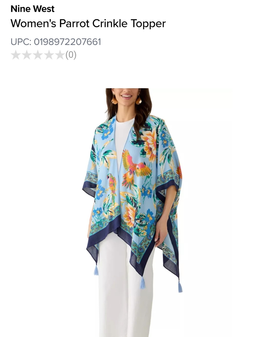 Nine West Women's Blue Parrot Crinkle Topper Swim Cover Up Sz OS
